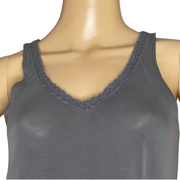 American Eagle Soft &‎ Sexy Sueded Tank Top Size XS Gray V-Neck Lace Flowy - Picture 4 of 8